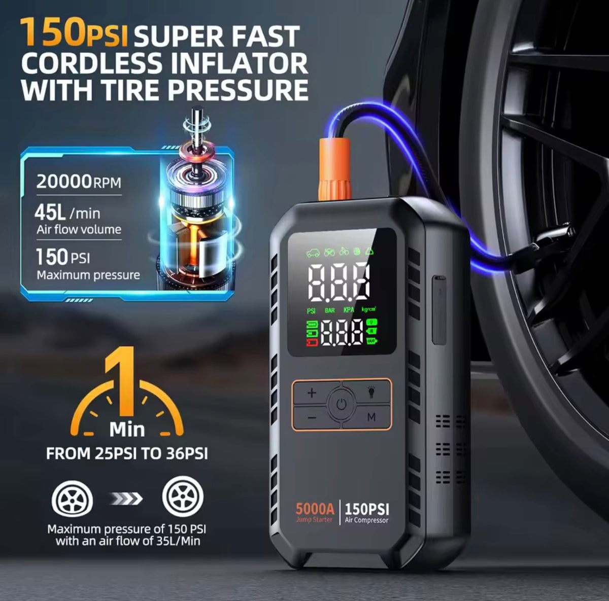 Portable Jump Starter - Car Battery Booster Power Bank with LED Flashlight