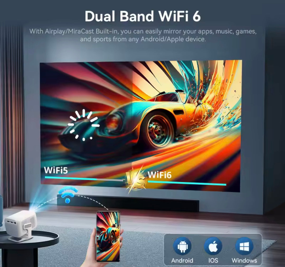 Portable WiFi Projector - HD Mini Projector for Home Theater & Outdoor Movies