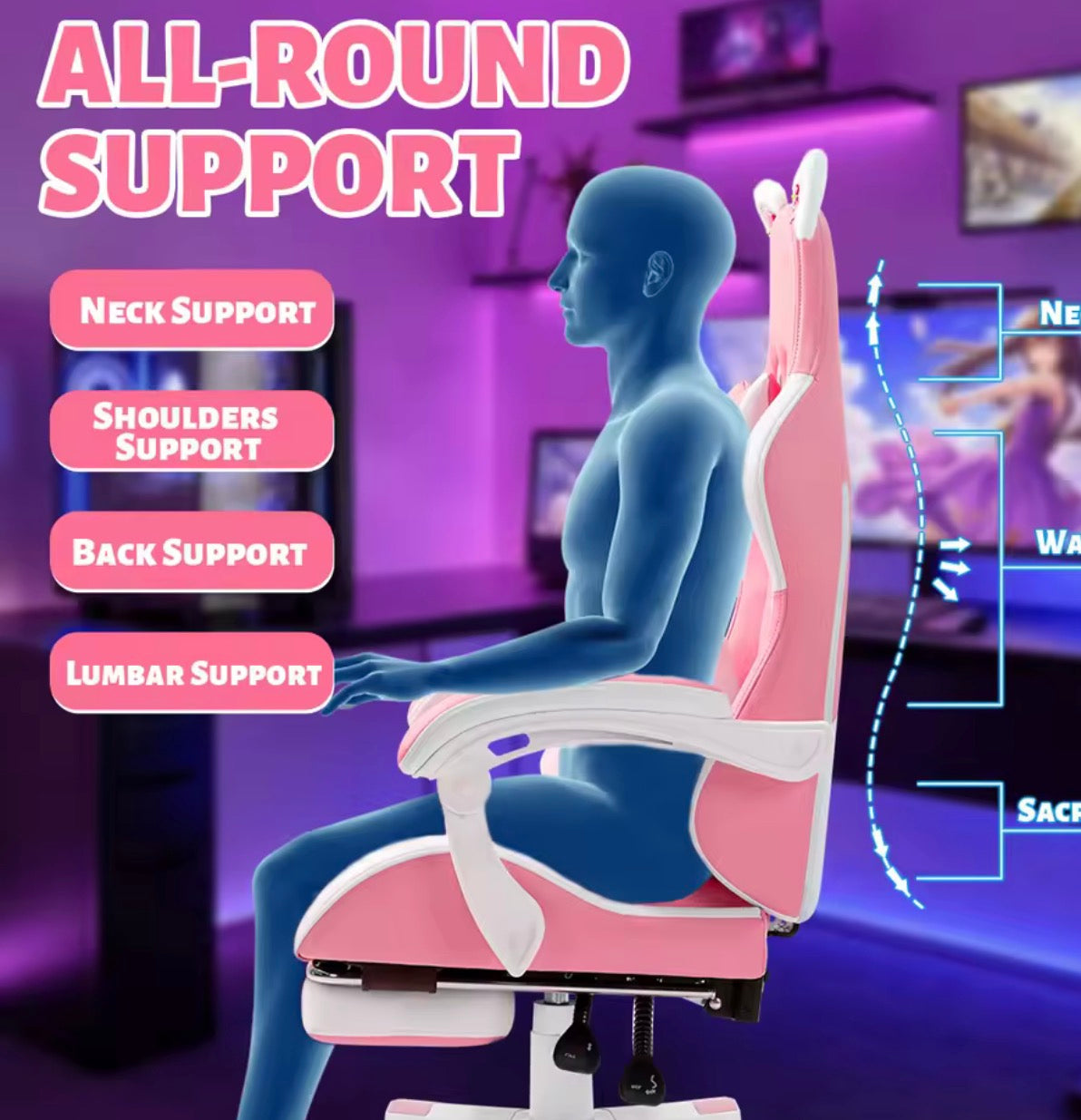 Gaming Chair with Footrest - Ergonomic Office & Gamer Chair