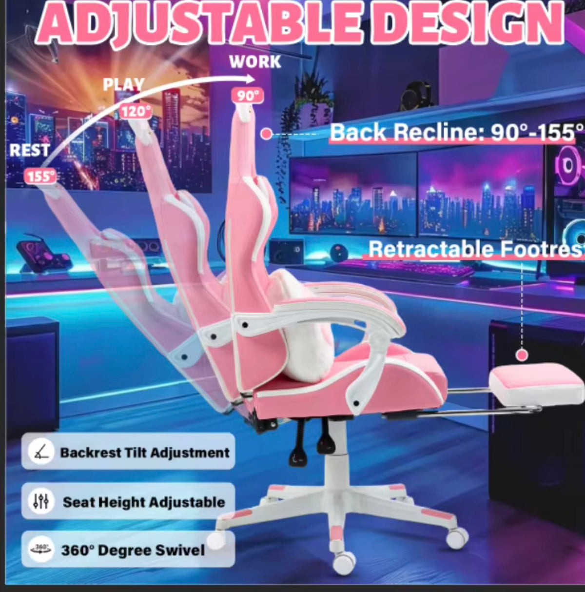 Gaming Chair with Footrest - Ergonomic Office & Gamer Chair