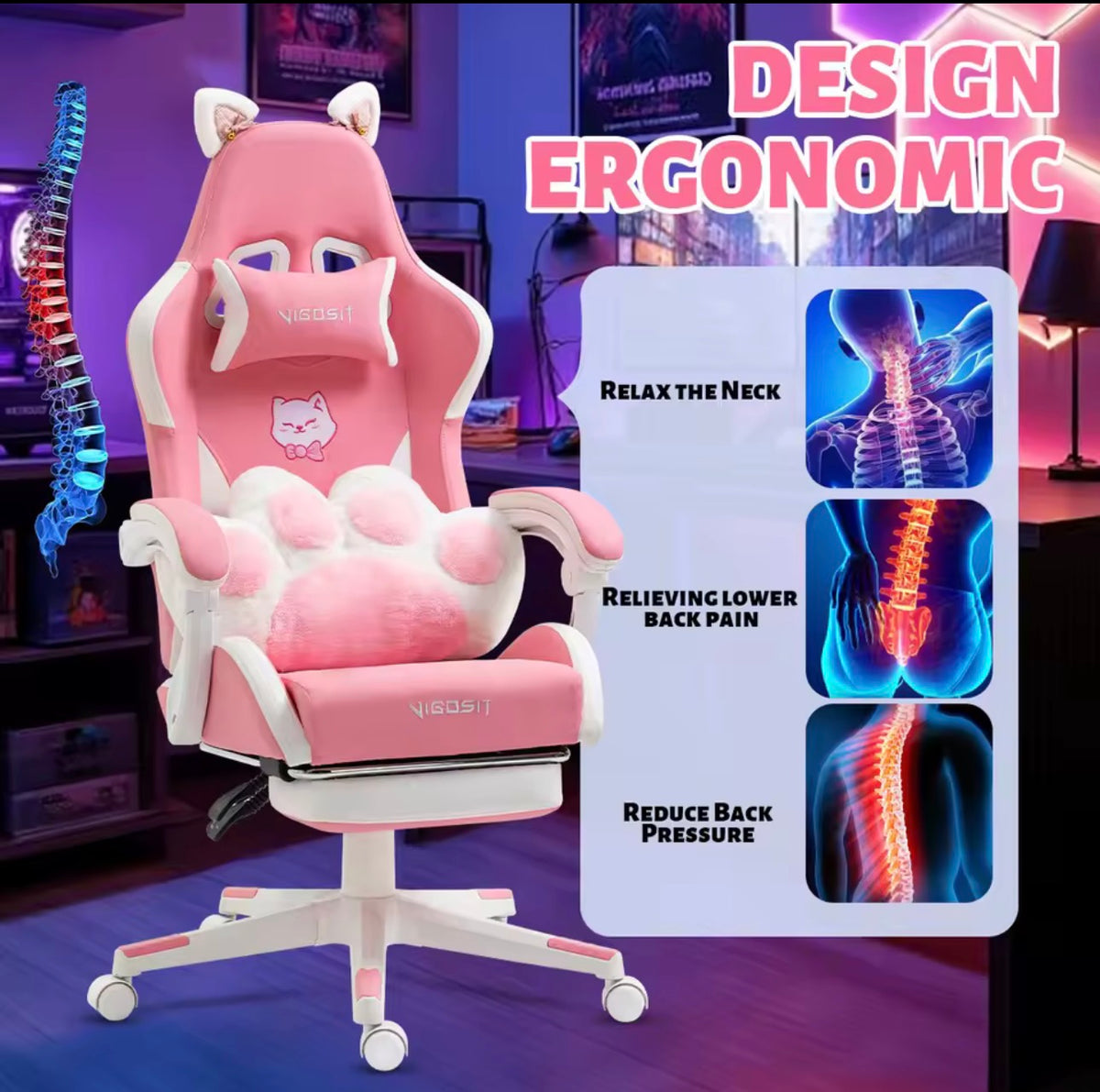 Gaming Chair with Footrest - Ergonomic Office & Gamer Chair